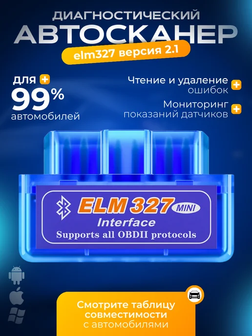 Автосканер для диагностики автомобиля Obd2 elm 327 v 2 0